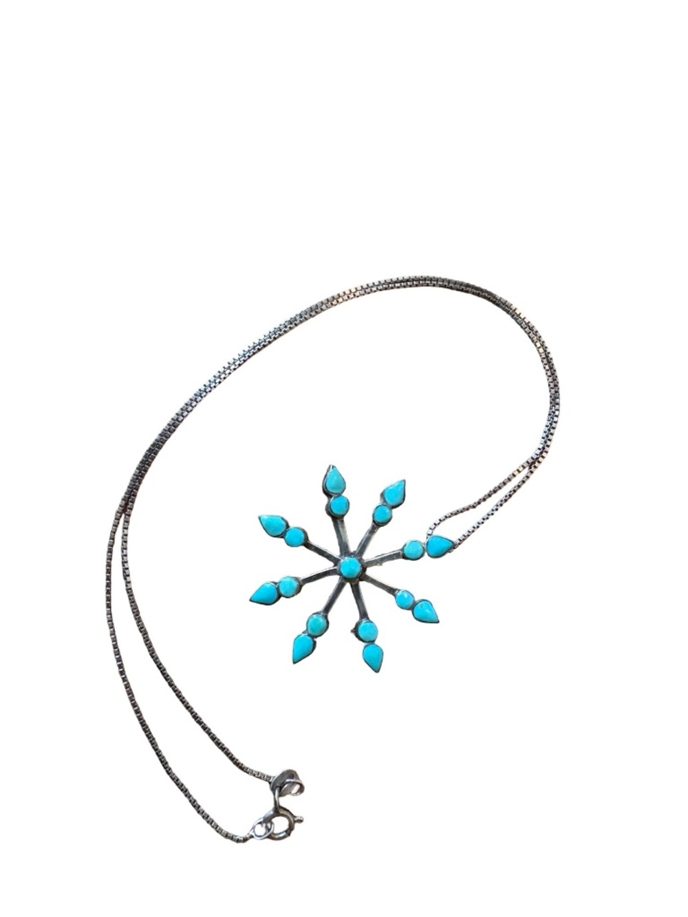 Zuni Vera Halusewa Sterling Silver Turquoise Snowflake Pin Pendant Necklace - Picture 4 of 17